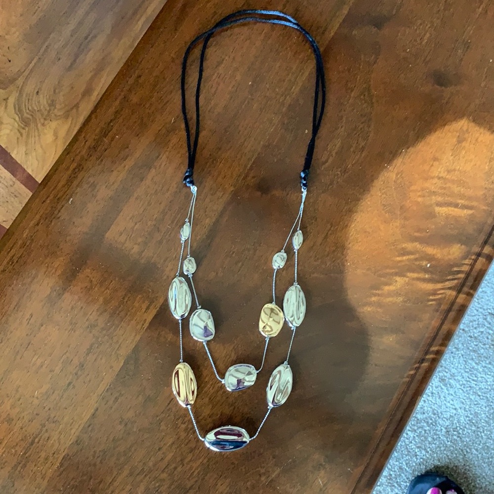Adjustable 2 strand silver and gold necklace
